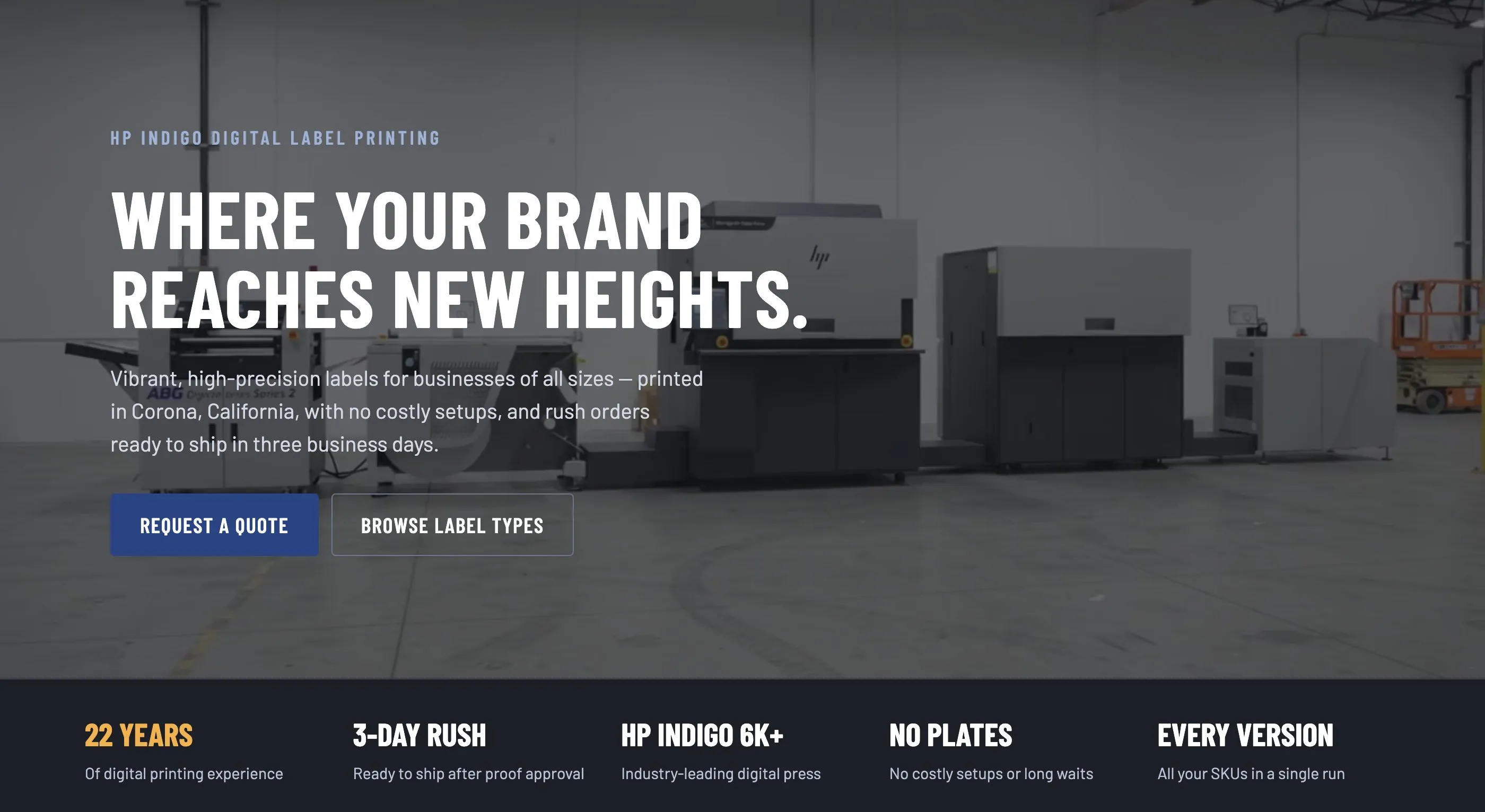 A launch-ready website for a new digital label printer.  project screenshot